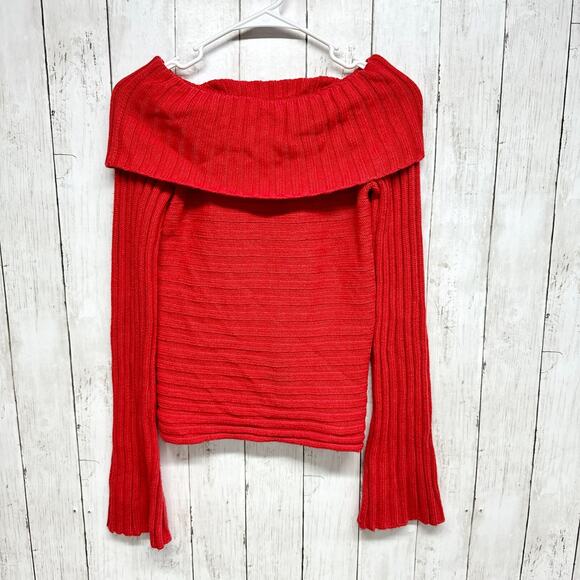 Armani Exchange Sweater Women Size Small Cowl Neck Red Chunky Knit Flared Cuff - Picture 1 of 4